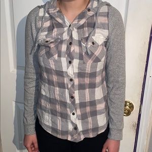 Long sleeve plaid hooded shirt